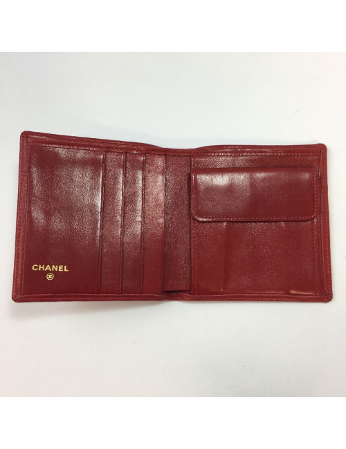 Portefeuille CHANEL en cuir d'agneau matelassé rouge Vintage