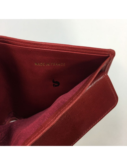 Portefeuille CHANEL en cuir d'agneau matelassé rouge Vintage