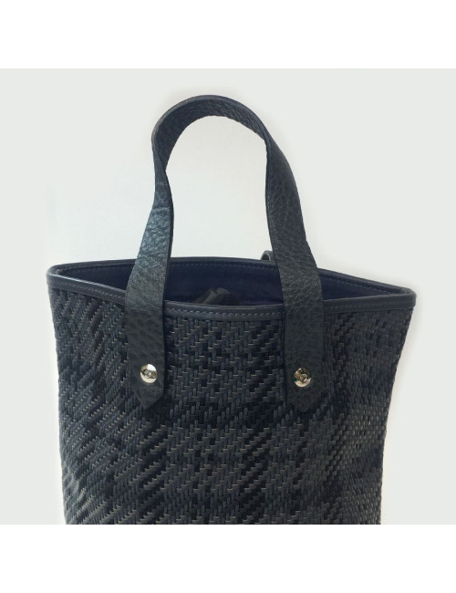 HERMES mini bag in black and charcoal fabric and leather