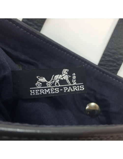 HERMES mini bag in black and charcoal fabric and leather