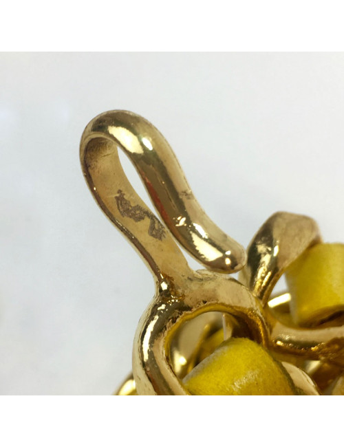 Ceinture CHANEL Vintage chaine entrelacée de cuir jaune