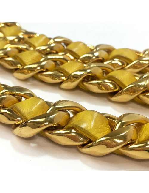 Ceinture CHANEL Vintage chaine entrelacée de cuir jaune