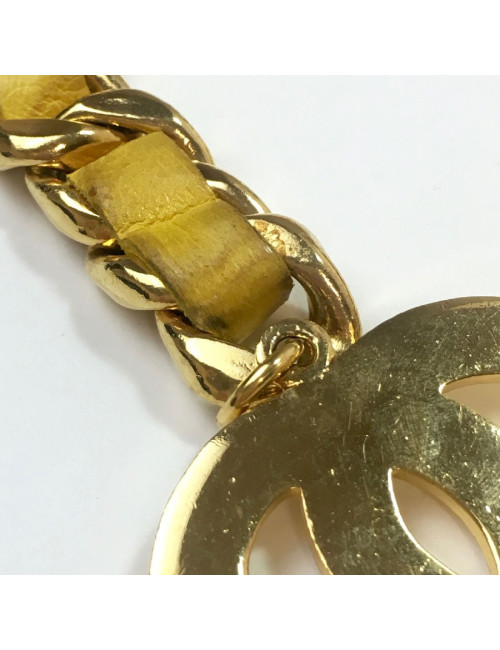 Ceinture CHANEL Vintage chaine entrelacée de cuir jaune