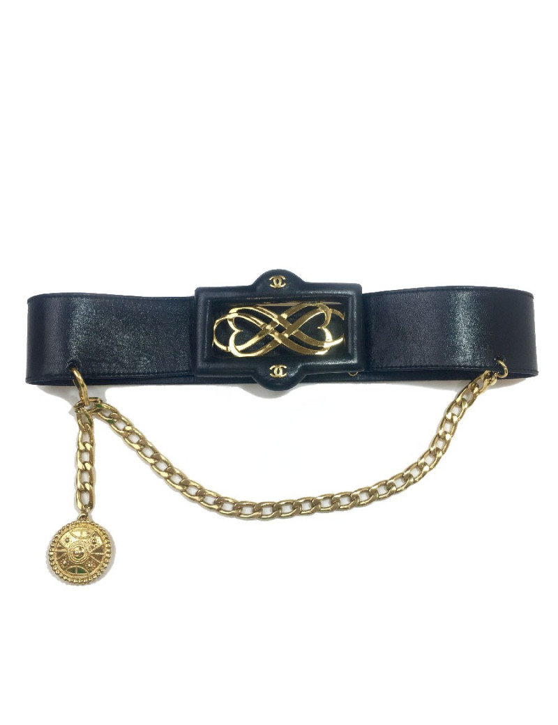 Ceinture CHANEL Vintage noire et métal doré
