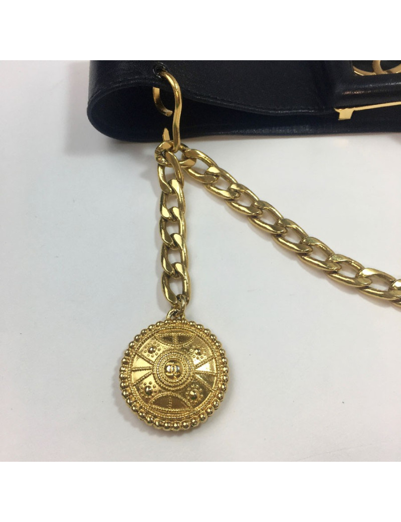 Ceinture CHANEL Vintage noire et métal doré
