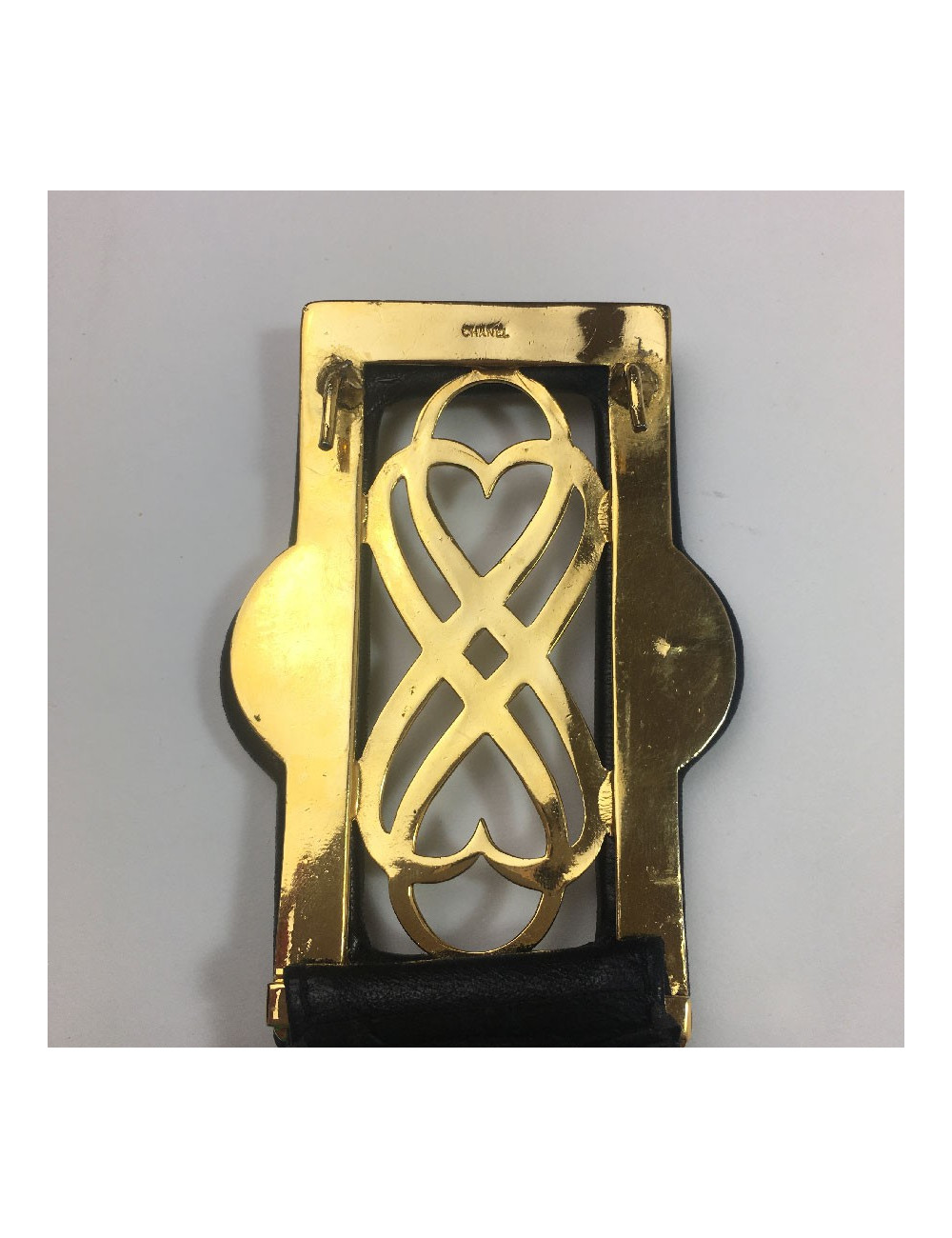 CHANEL Vintage belt in black leather size 65