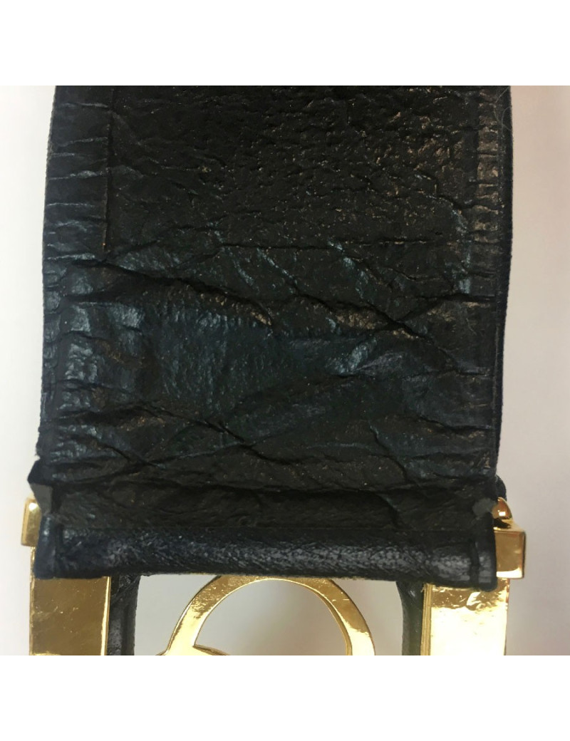 Ceinture CHANEL Vintage noire et métal doré