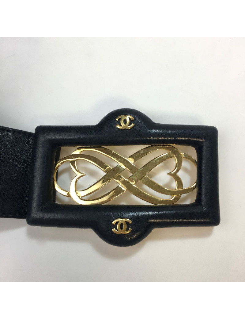 Ceinture CHANEL Vintage noire et métal doré