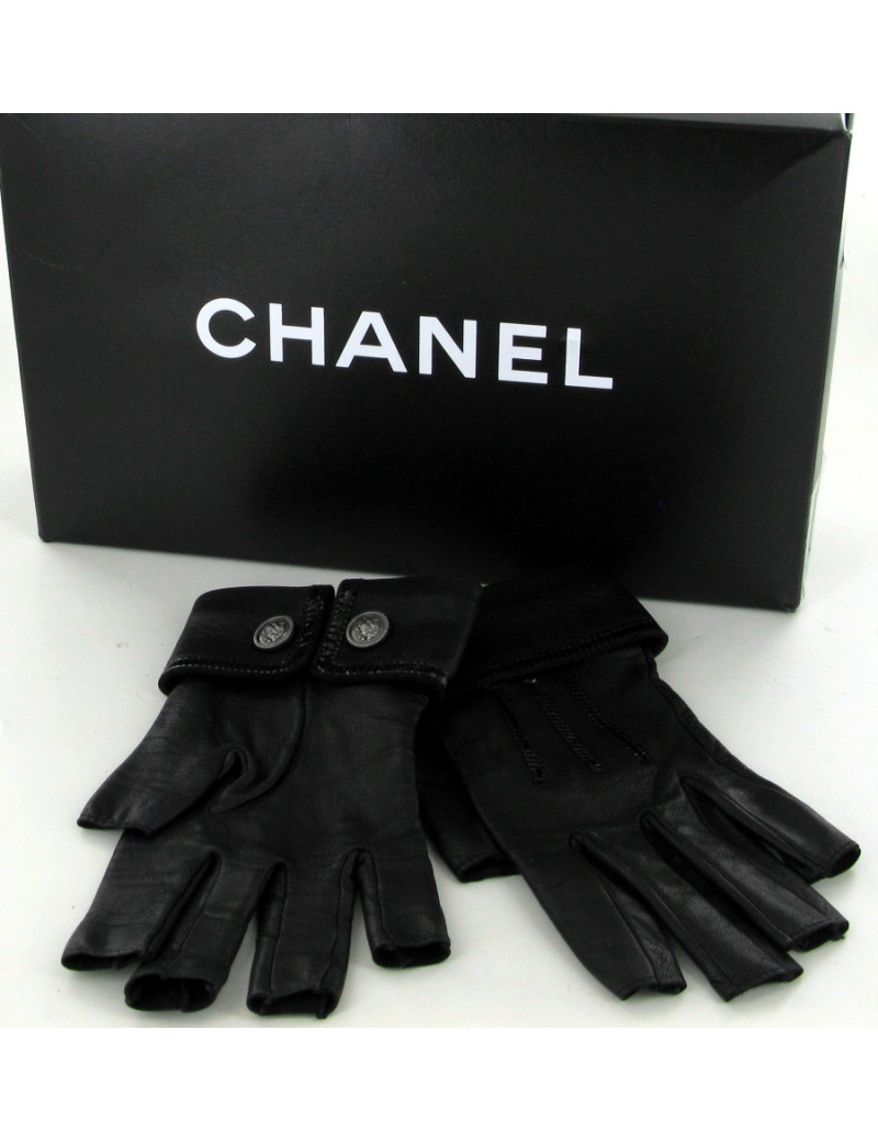 Mitaines CHANEL en cuir d'agneau noir T.7