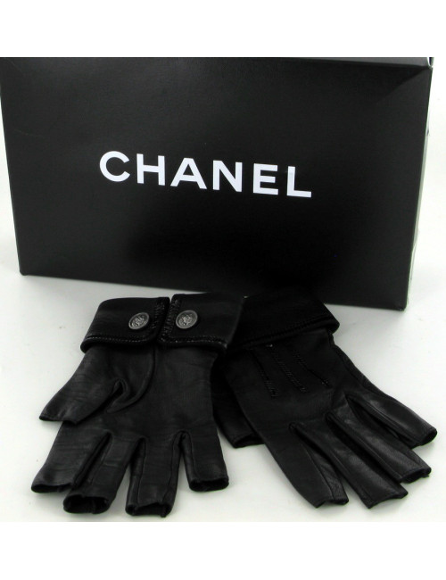 Mitaines CHANEL en cuir d'agneau noir T.7