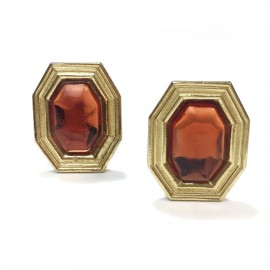 YVES SAINT LAURENT Vintage Clip-on Earrings in Gilt Metal and Orange Resin