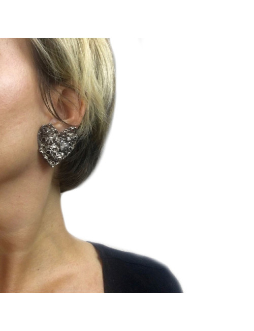 Boucles d'oreille clips CHRISTIAN LACROIX Vintage en métal argent vieilli