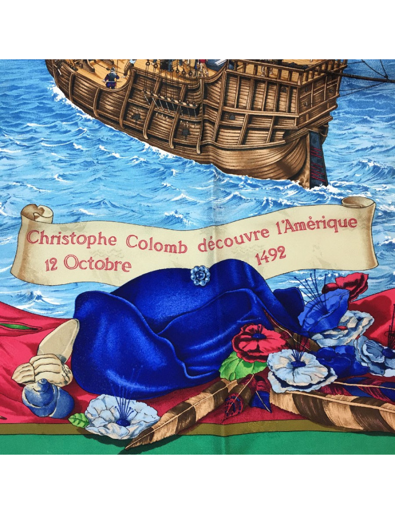 HERMES scarf Christophe Colomb découvre l'Amérique in multicolored silk