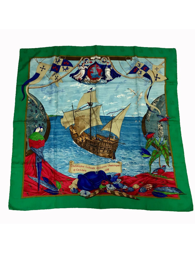 HERMES scarf Christophe Colomb découvre l'Amérique in multicolored silk