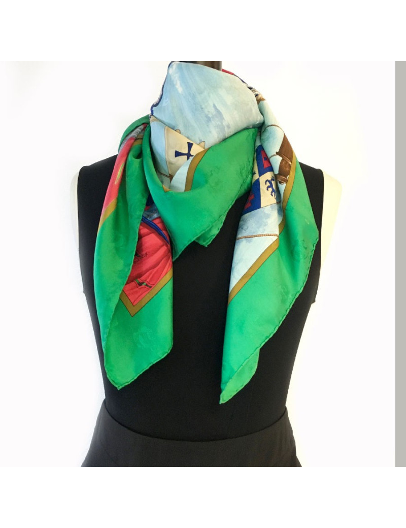 HERMES scarf Christophe Colomb découvre l'Amérique in multicolored silk