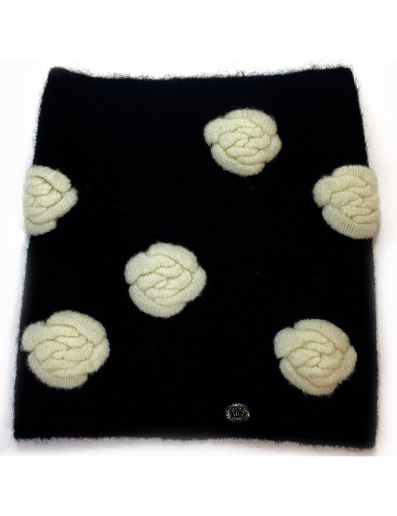Cache Col CHANEL  en mohair, laine, cachemire noir et blanc