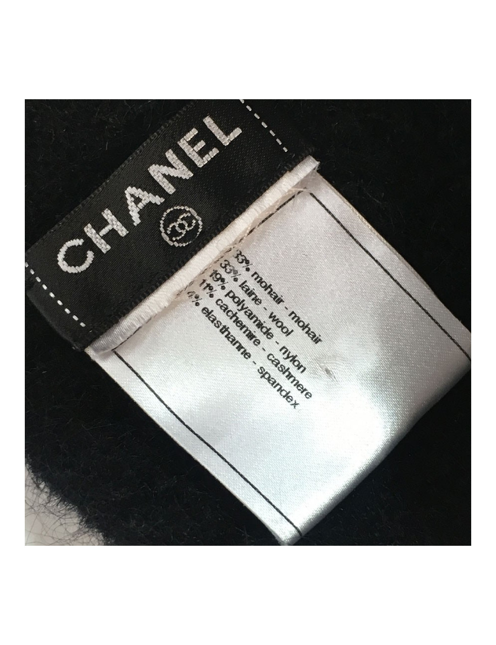 Cache Col CHANEL  en mohair, laine, cachemire noir et blanc