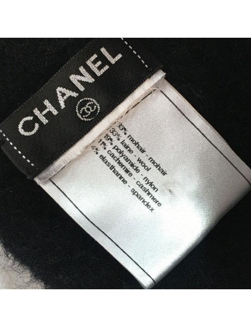 Cache Col CHANEL  en mohair, laine, cachemire noir et blanc