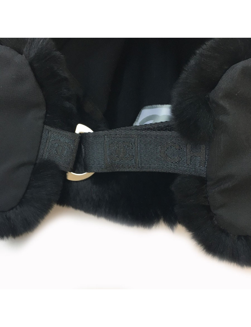 Cache col CHANEL en mohair et laine noir et camélias blancs