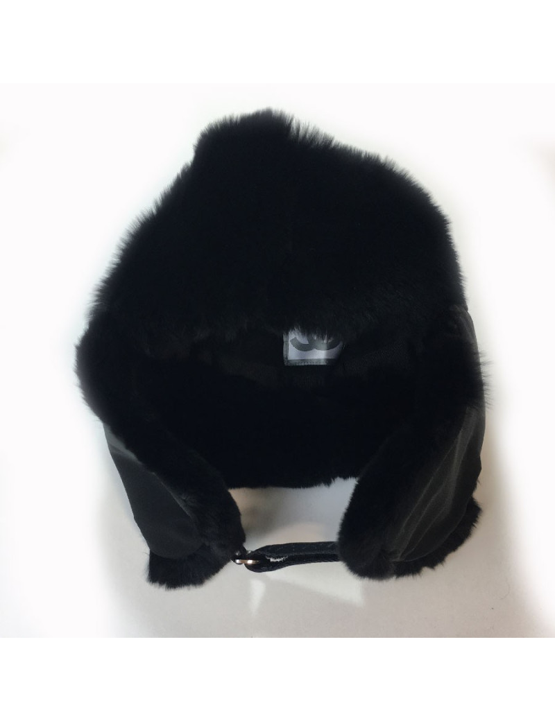 Cache col CHANEL en mohair et laine noir et camélias blancs