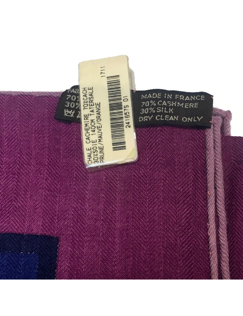 HERMES Tatersale shawl in plum, mauve and orange cashmere and silk