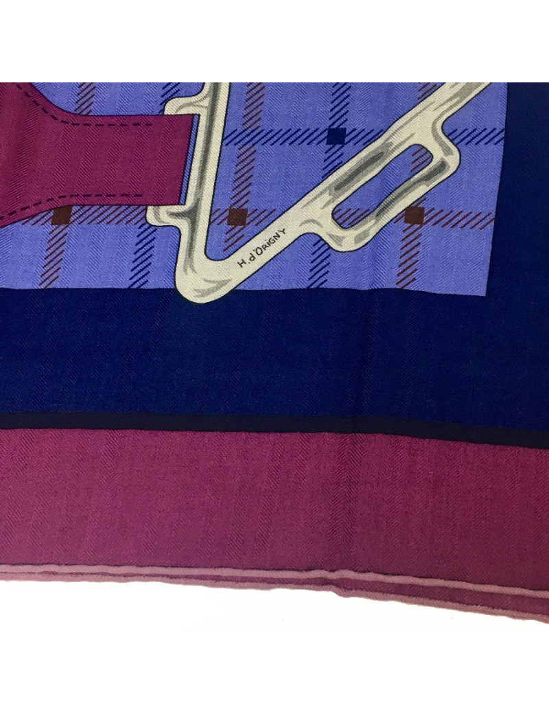 HERMES Tatersale shawl in plum, mauve and orange cashmere and silk