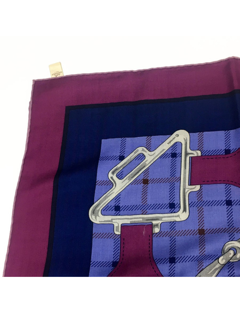 Châle HERMES en cachemire et soie "Tatersale" prune mauve et orange