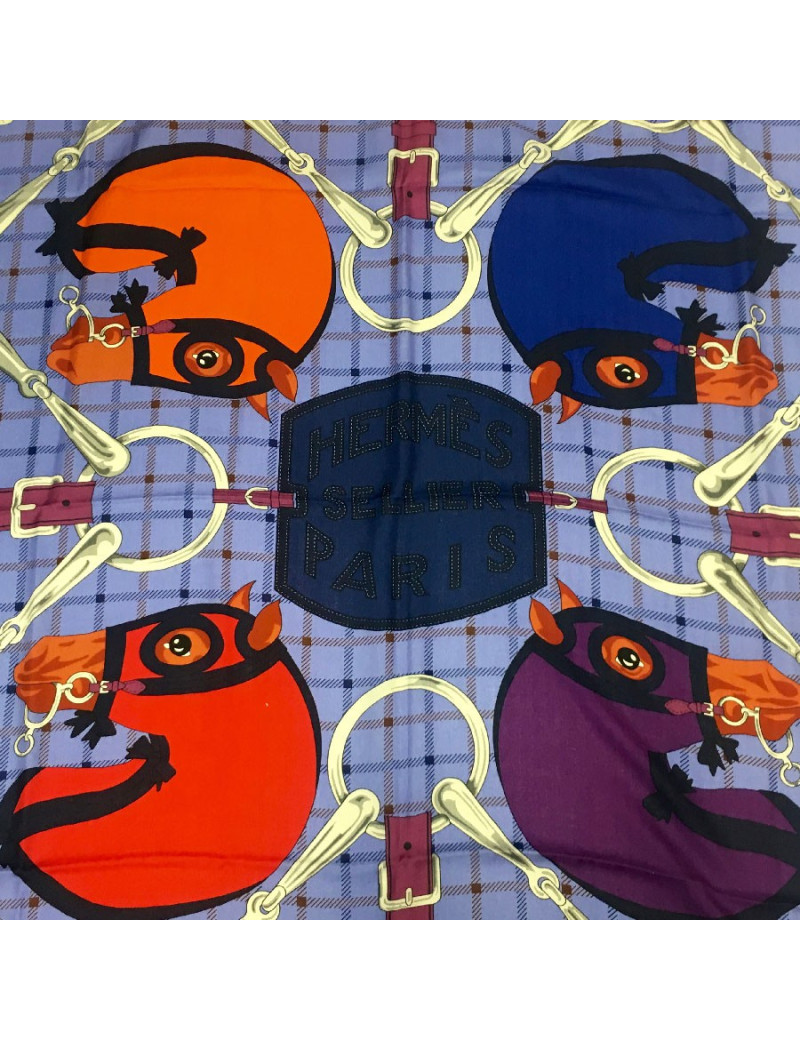 HERMES Tatersale shawl in plum, mauve and orange cashmere and silk