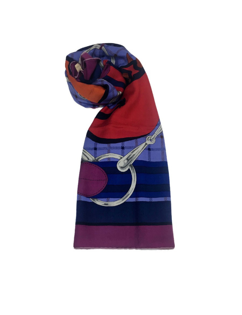 HERMES Tatersale shawl in plum, mauve and orange cashmere and silk