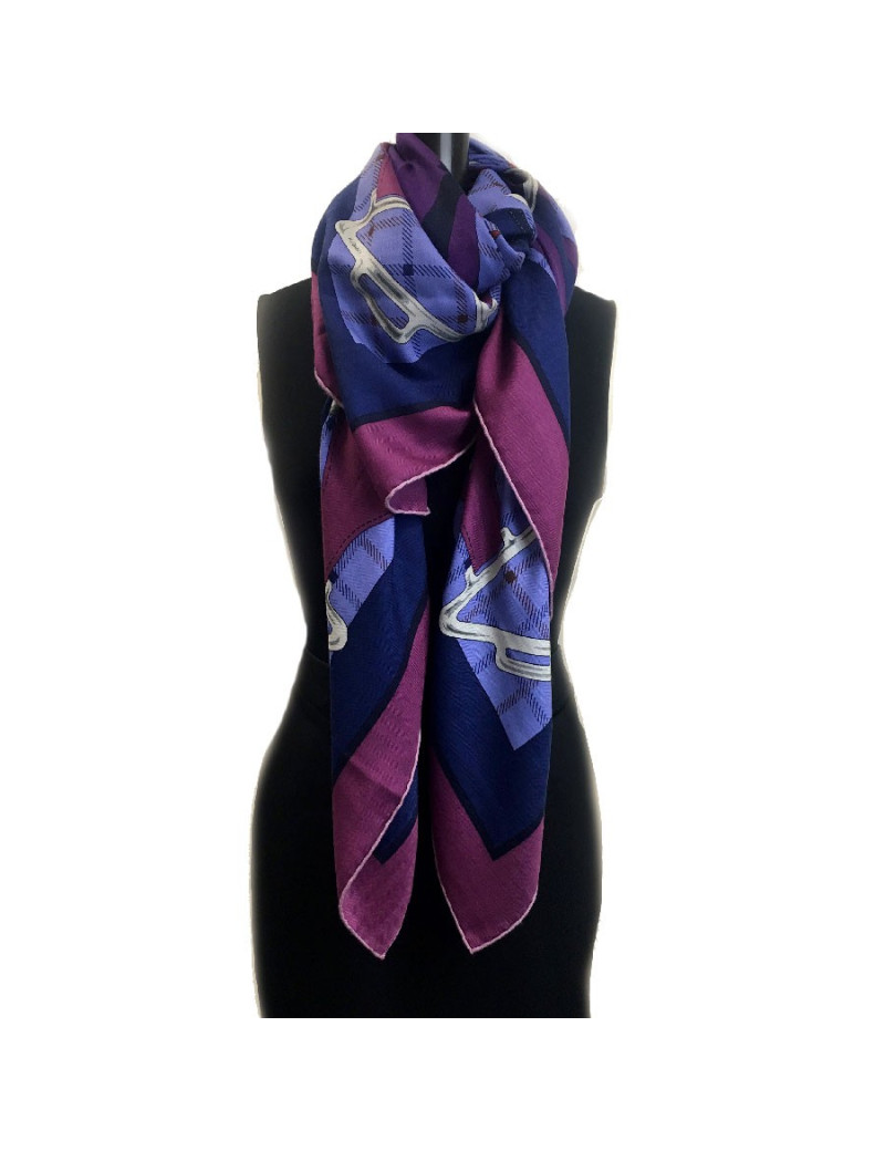 HERMES Tatersale shawl in plum, mauve and orange cashmere and silk