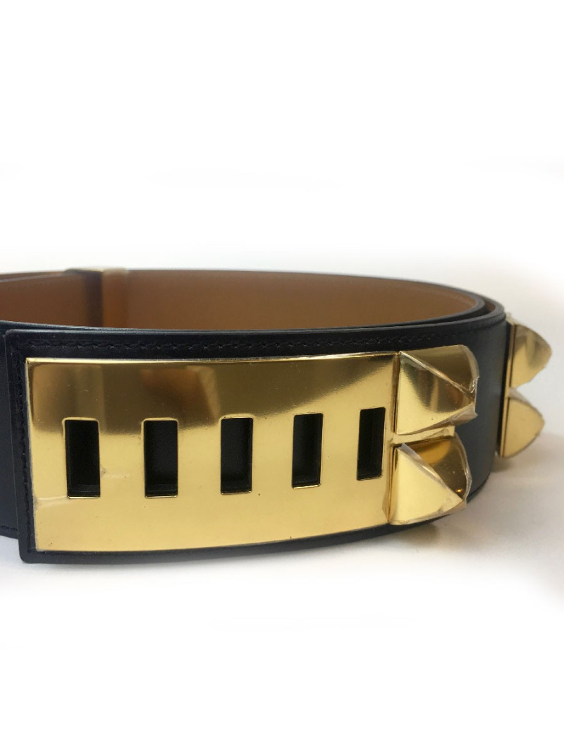 Ceinture HERMES T 90 collier de chien en cuir box noir 