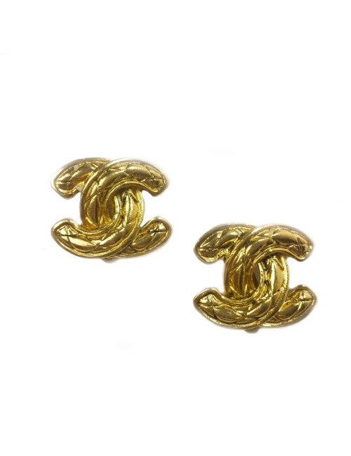 Boucles d'oreille clips CHANEL CC vintage dorés