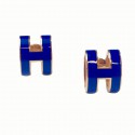 Boucles d'oreille clous HERMES Pop H en laque bleue et plaqué or rose