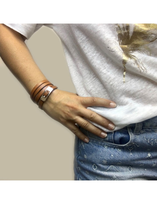 Bracelet HERMES lien en cuir naturel multi-tour