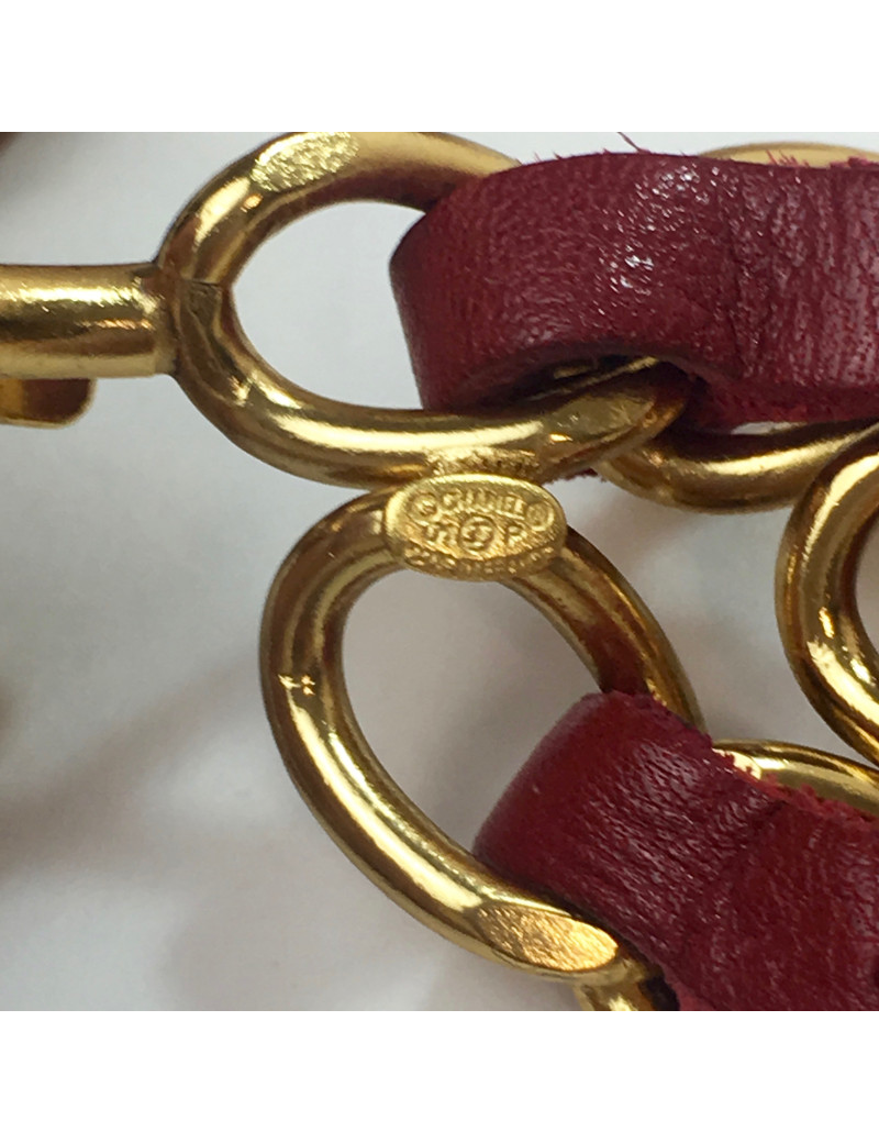 Ceinture CHANEL T90 chaine entrelacée de cuir rouge Vintage