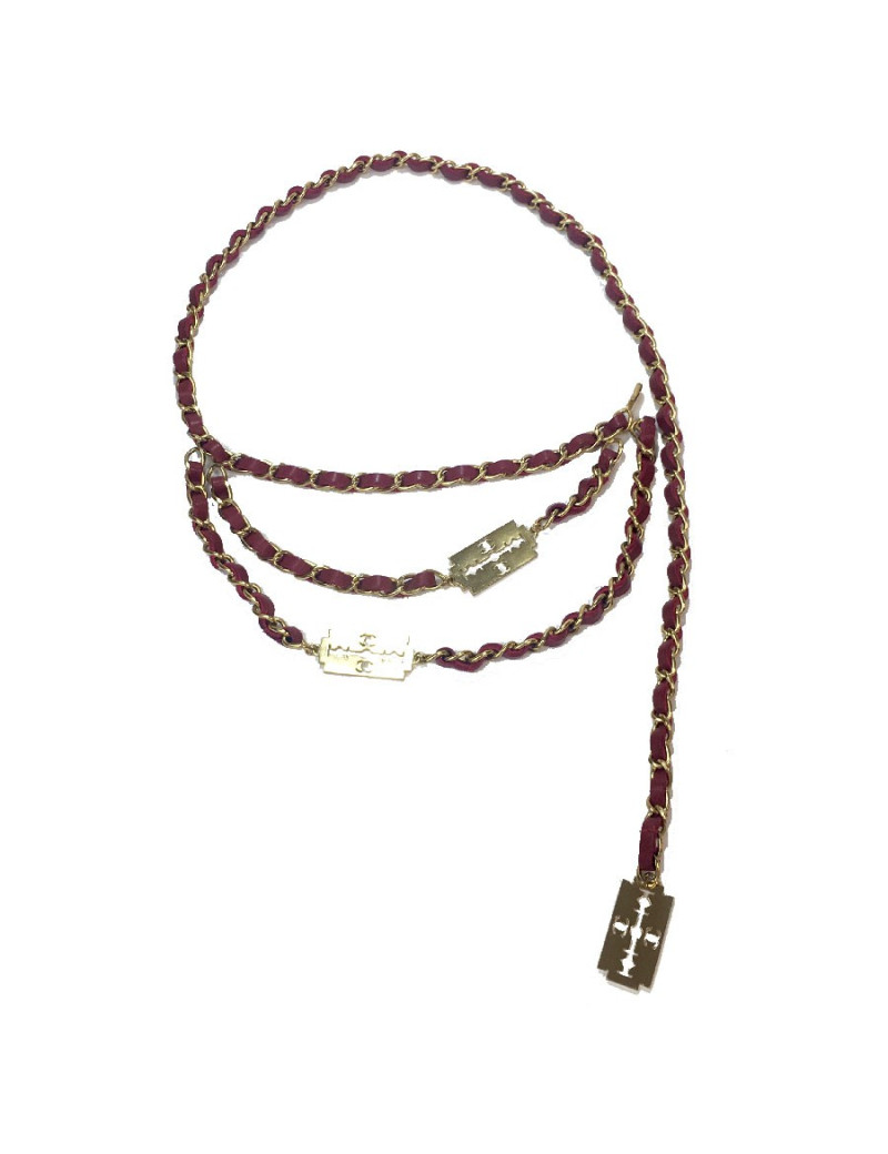 Ceinture CHANEL T90 chaine entrelacée de cuir rouge Vintage