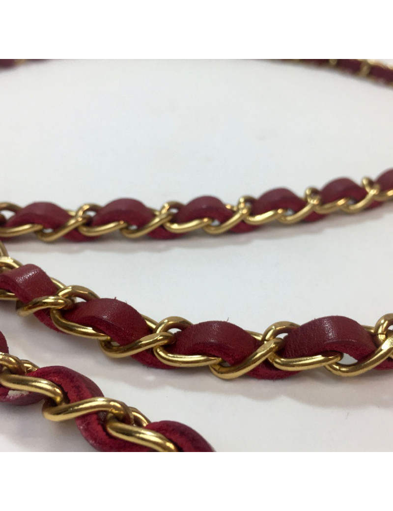 CHANEL vintage belt chain and razor blades in gilt metal and red leather