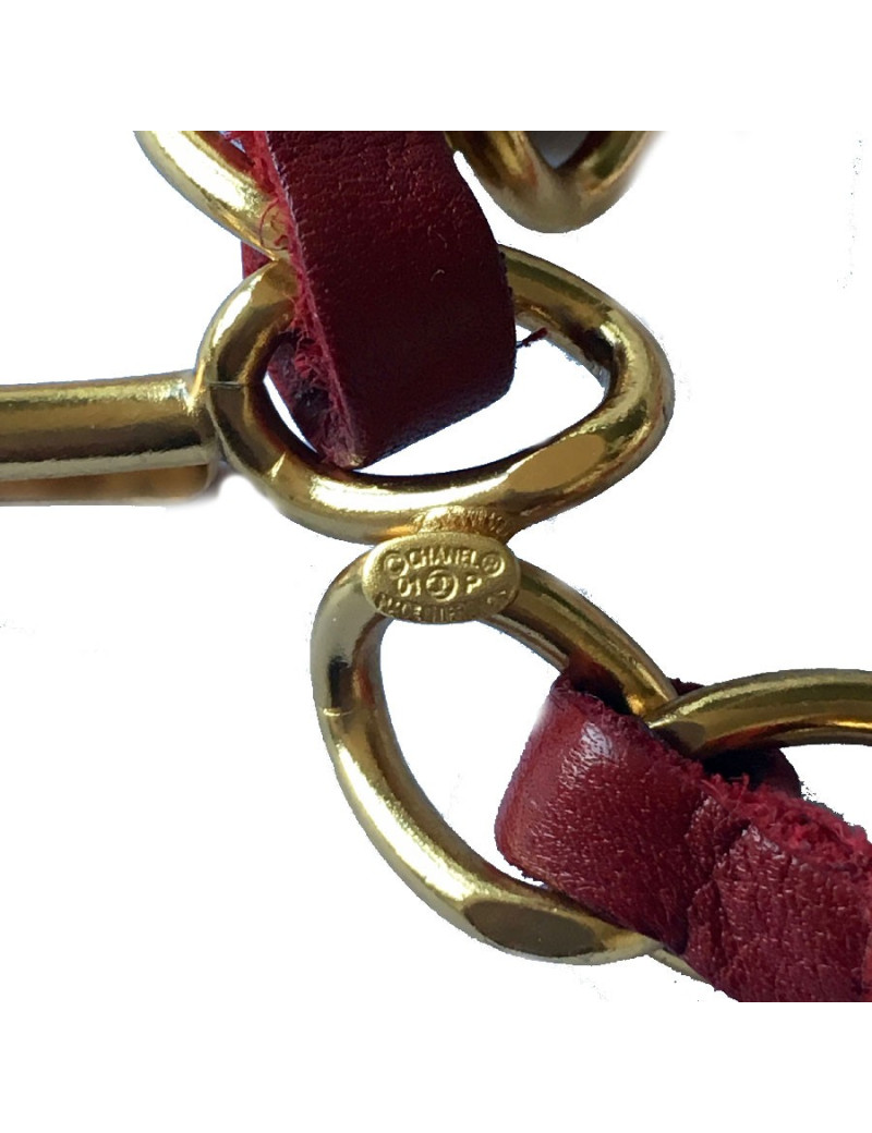 Ceinture CHANEL T90 chaine entrelacée de cuir rouge Vintage