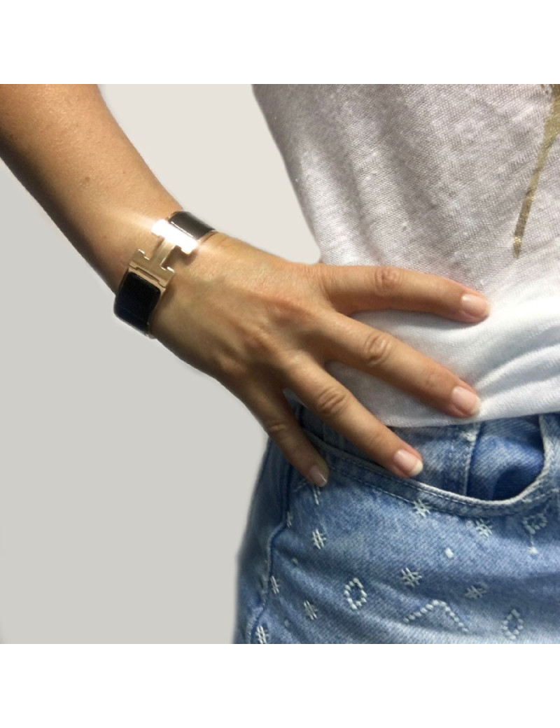 Bracelet clic clac HERMES émail noir