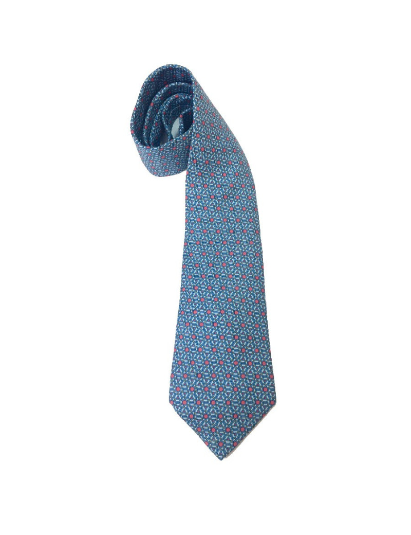 Cravate HERMES soie bleue et rouge