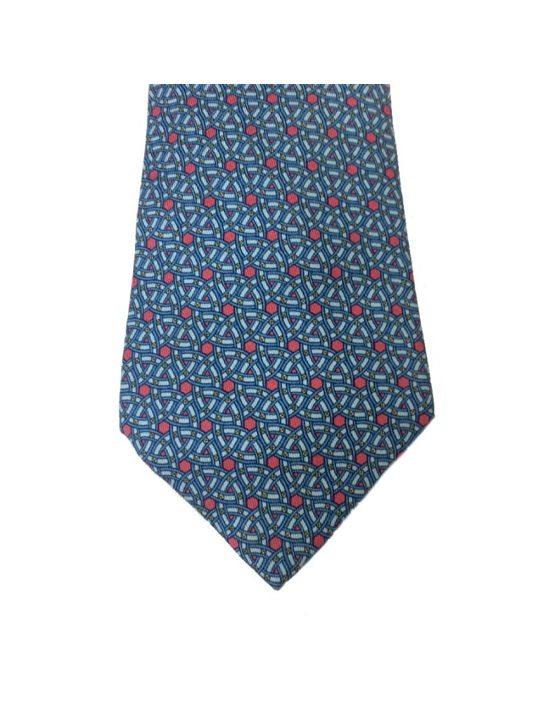Cravate HERMES soie bleue et rouge