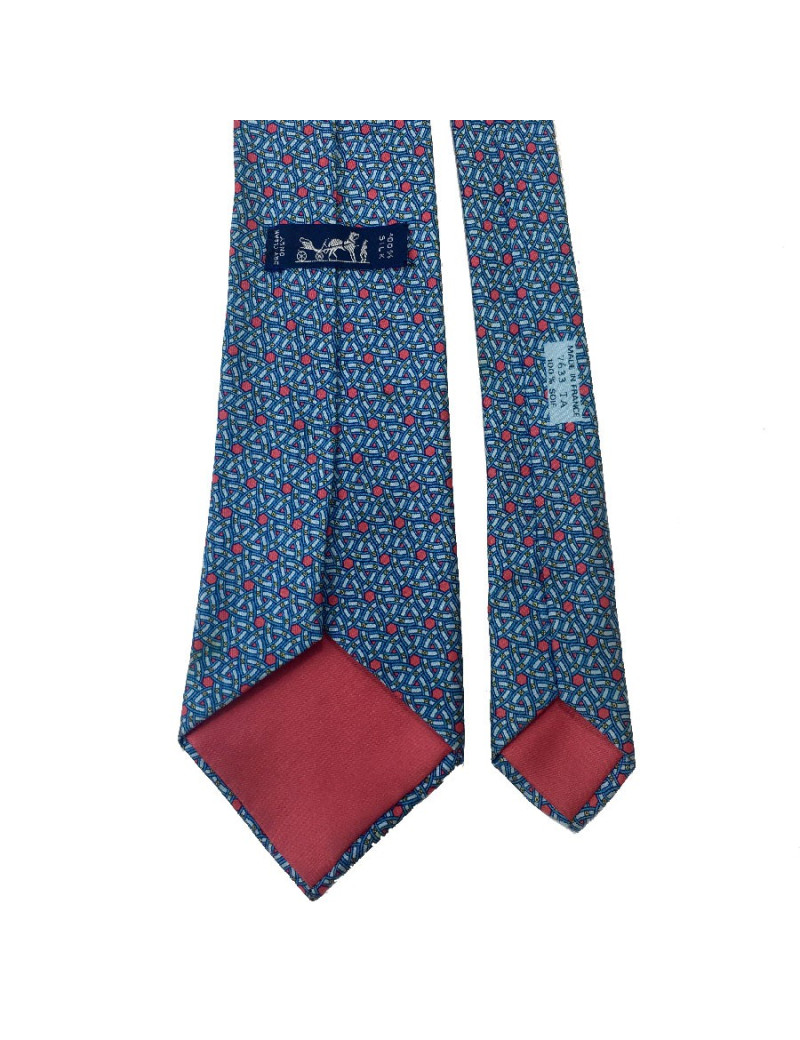 Cravate HERMES soie bleue et rouge