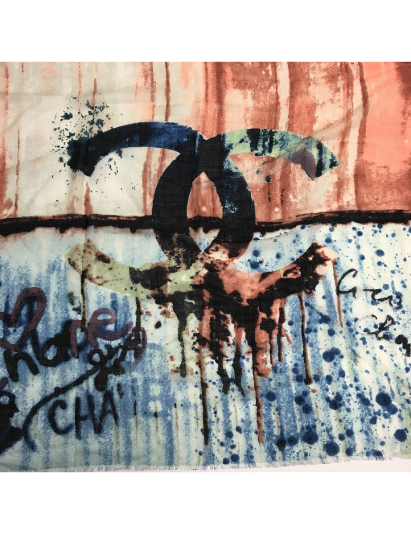 CHANEL graffiti shawl in cashmere