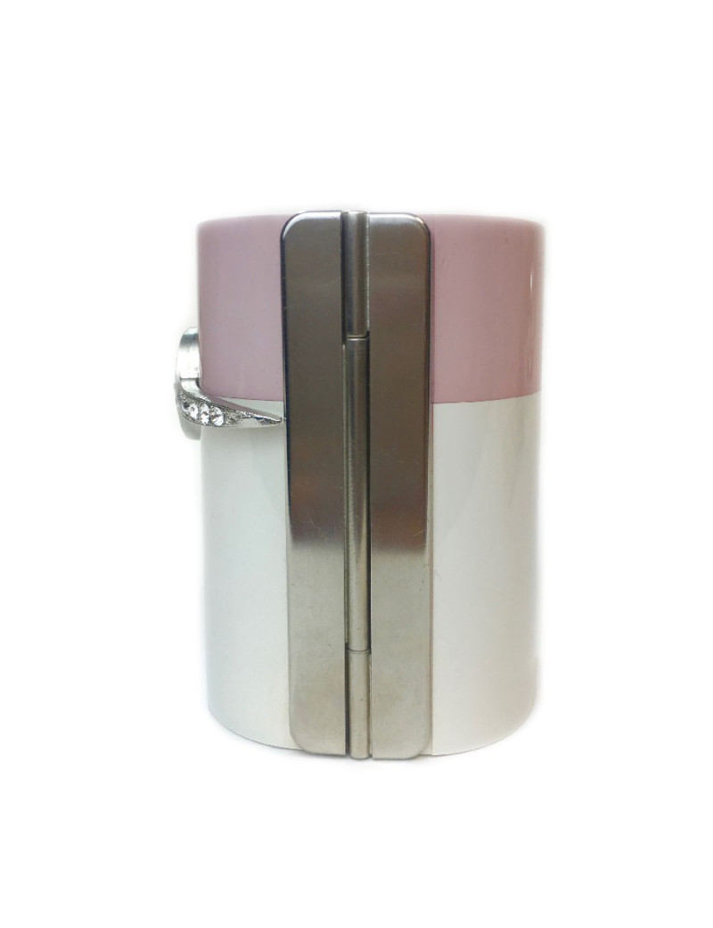 Manchette CHANEL en résine rose et blanc et strass