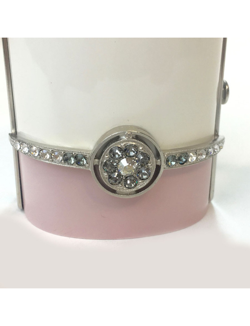 Manchette CHANEL en résine rose et blanc et strass