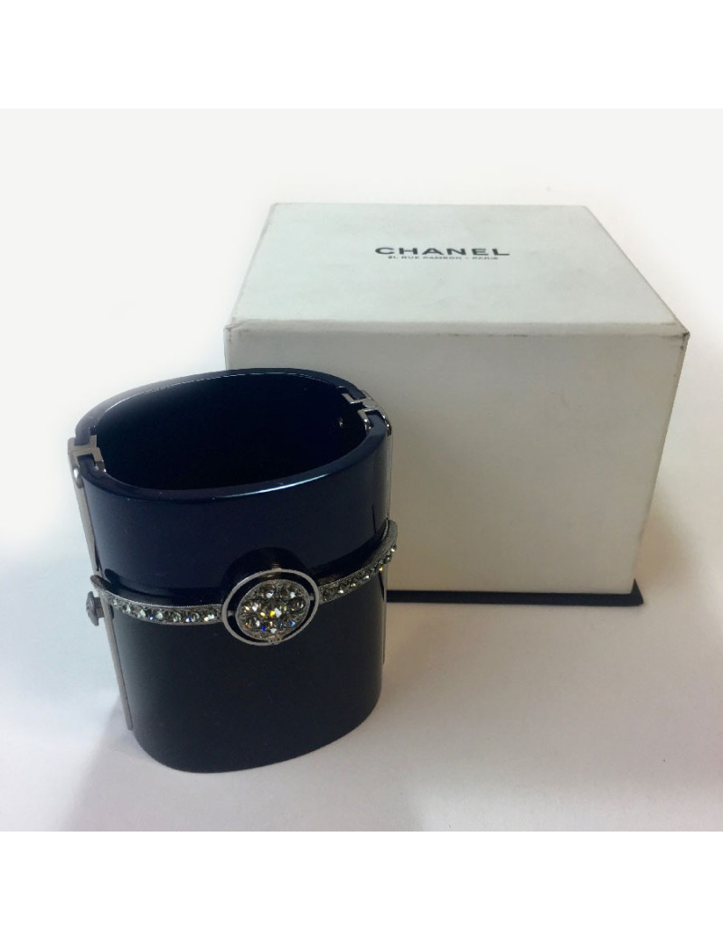 Manchette CHANEL bleu et noire et strass