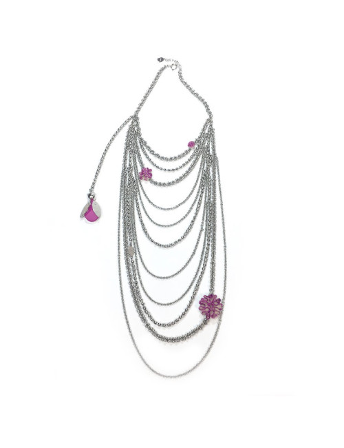 Sautoir DIOR multirangs en métal argenté