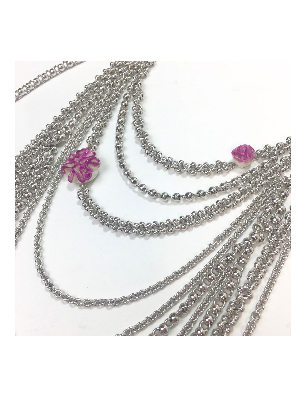 Sautoir DIOR multirangs en métal argenté