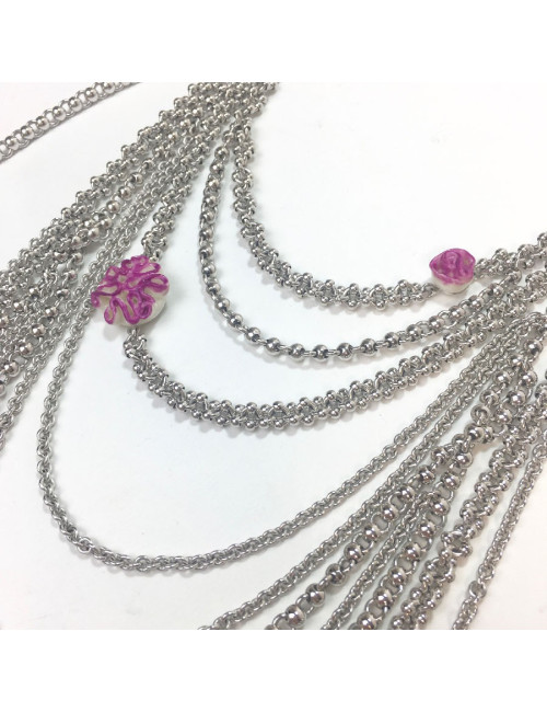 DIOR multi-row silver metal necklace