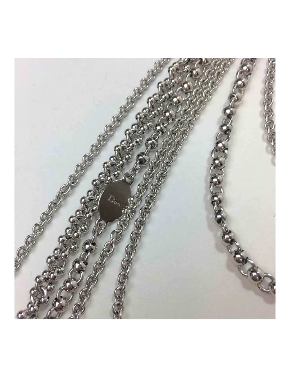 DIOR multi-row silver metal necklace